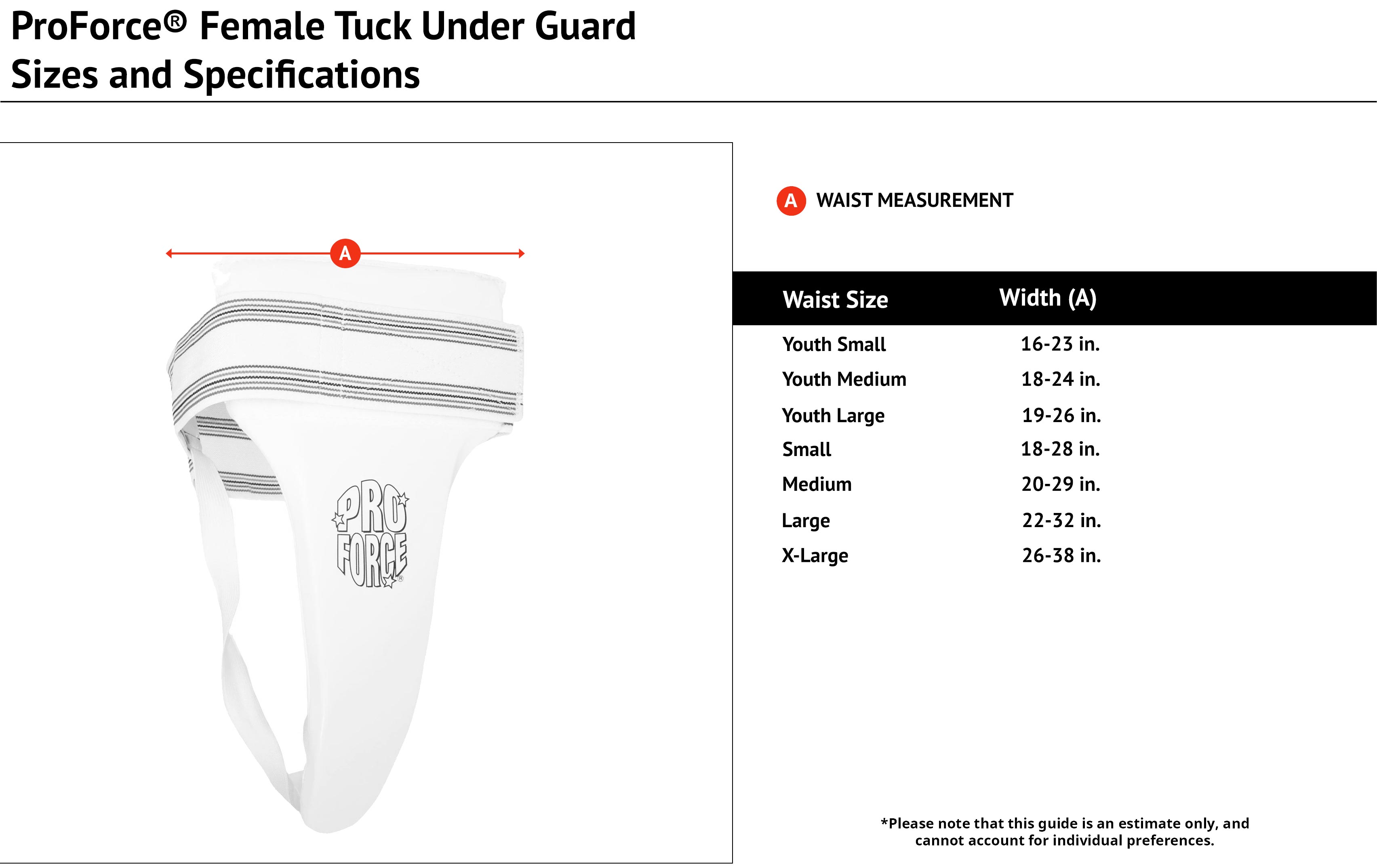 ProForce® Female Tuck Under Guard Size Chart