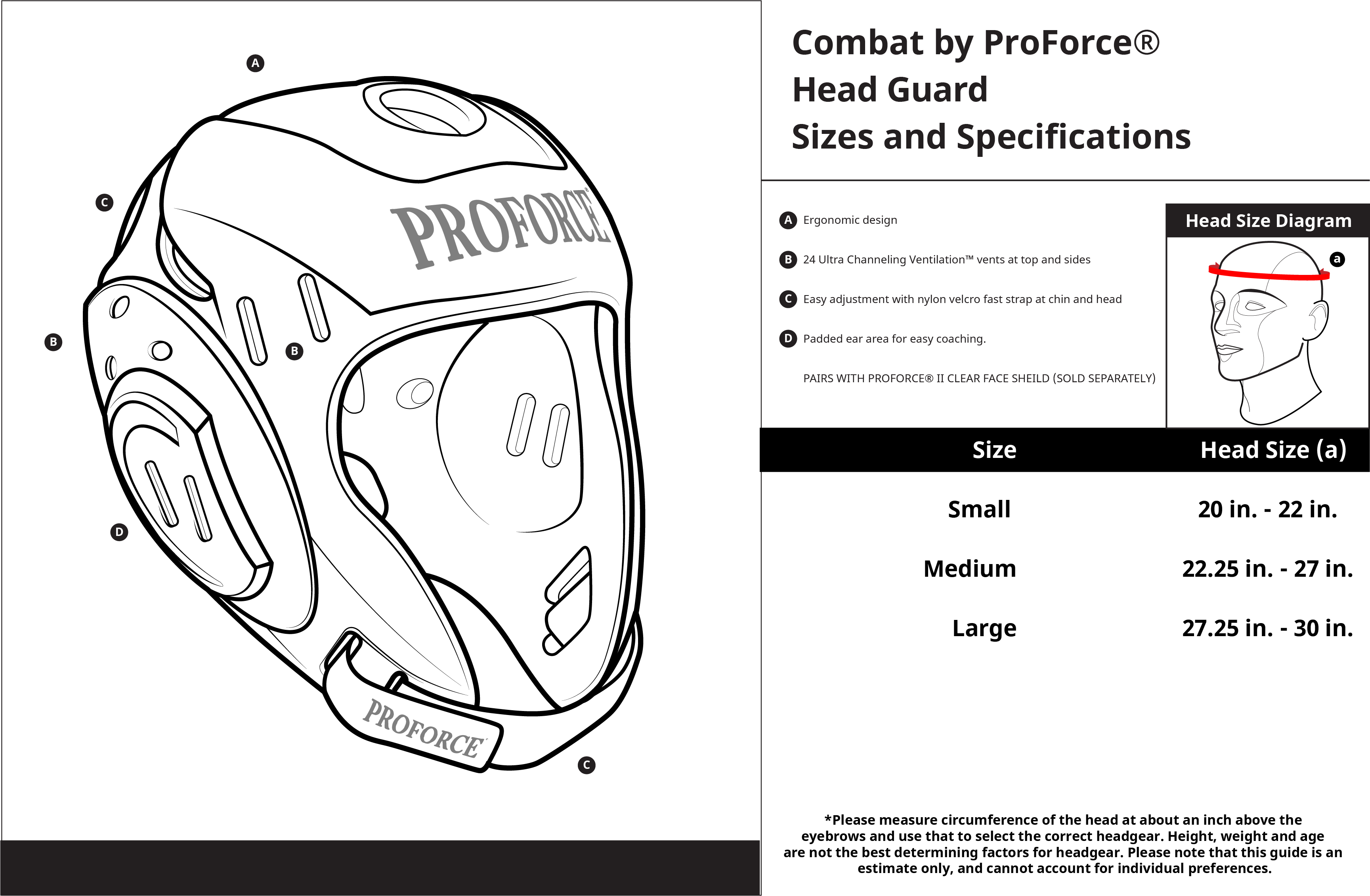 Combat By ProForce® Combat Head Guard Size Chart