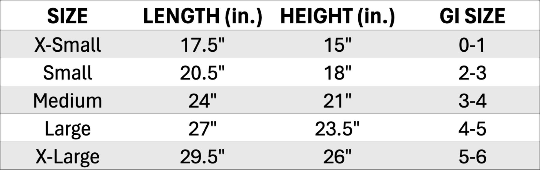 Sports Body Guard Size Chart