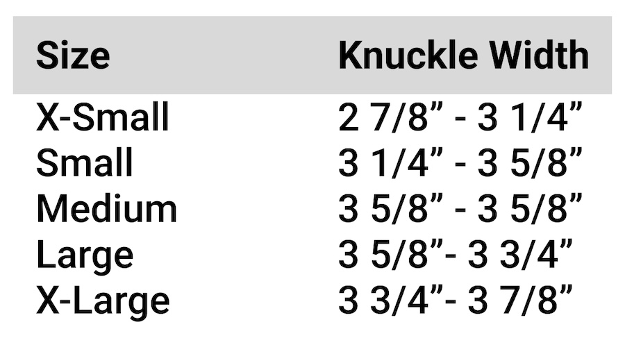 ProForce® Semi-Contact Gloves Size Chart